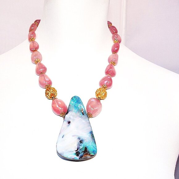 Australian Pastel Boulder Opal 18kt Agate Necklace - NWT - Picture 3 of 6